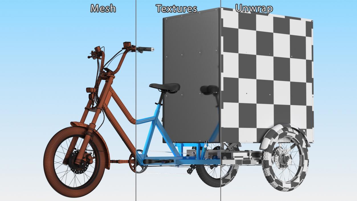 3D Commercial Grade Electric Trike with Cargo Box Rigged model