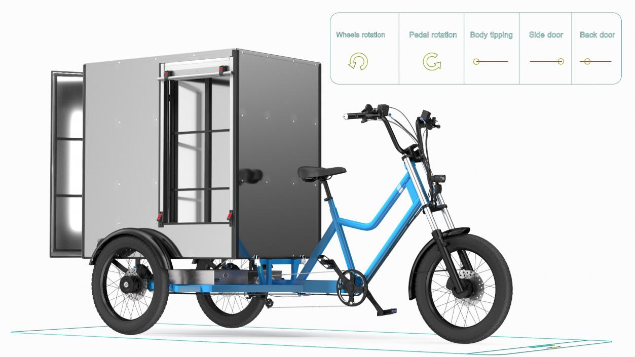 3D Commercial Grade Electric Trike with Cargo Box Rigged model