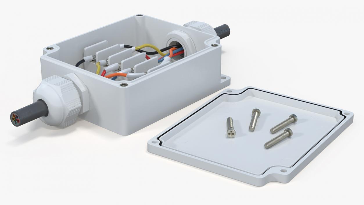 3D White Junction Box with 2 Wires