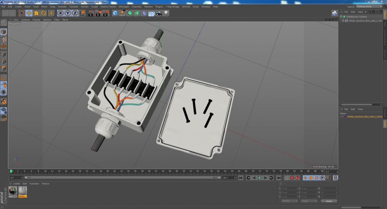 3D White Junction Box with 2 Wires