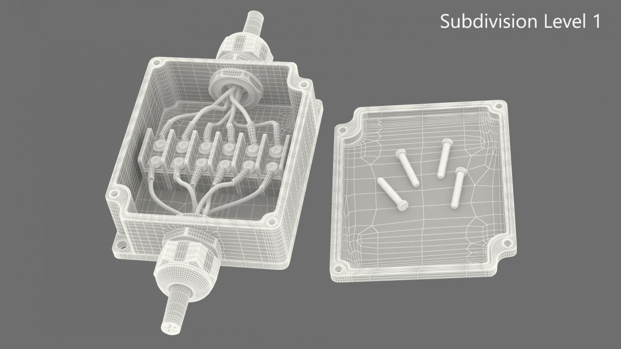 3D White Junction Box with 2 Wires