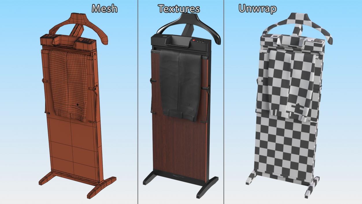 3D model Trouser Press Brown Wood Trim and Black Pants