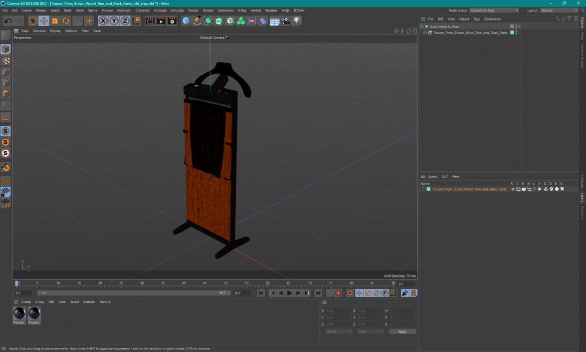 3D model Trouser Press Brown Wood Trim and Black Pants