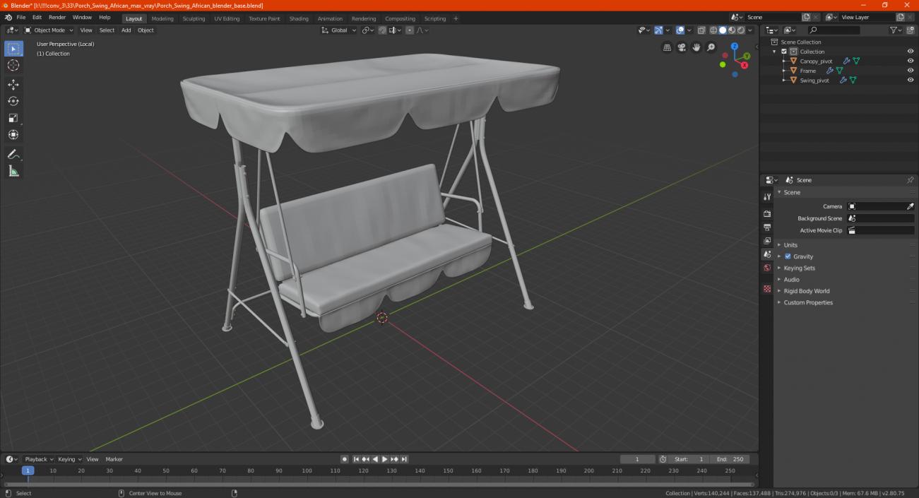 3D Porch Swing Orange Cage model