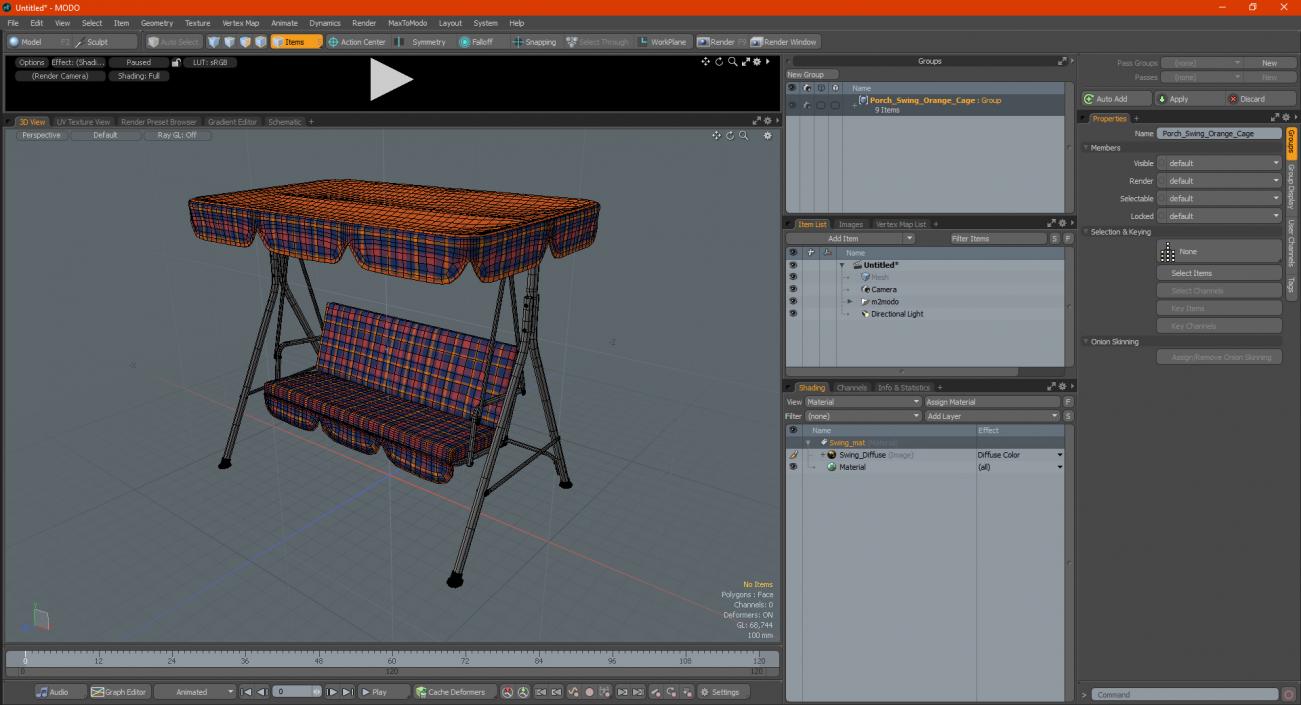 3D Porch Swing Orange Cage model