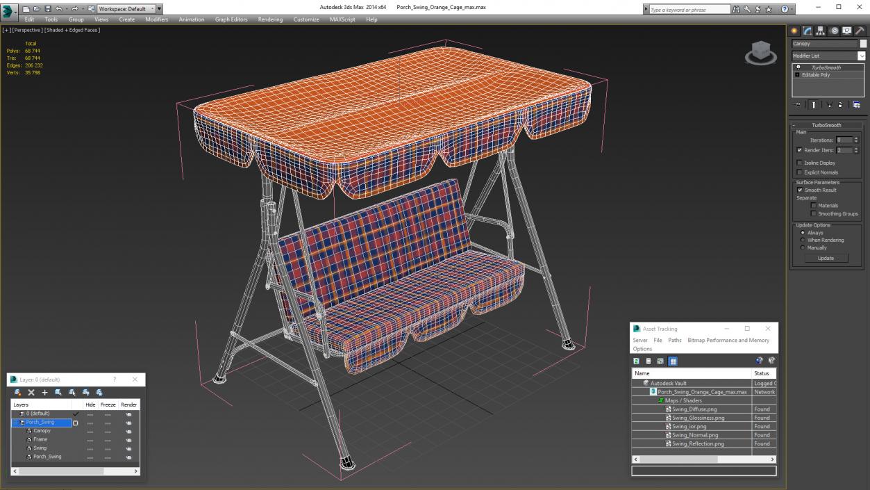 3D Porch Swing Orange Cage model