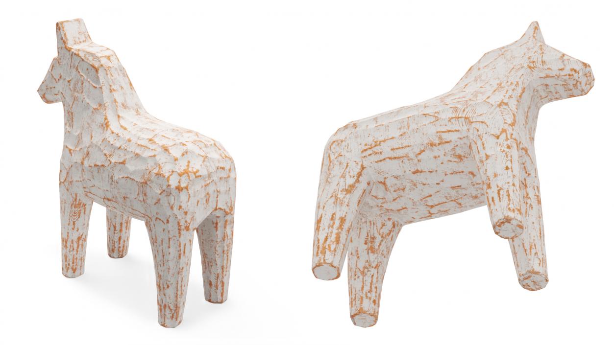 3D Distressed White Carved Wooden Horse Statue model