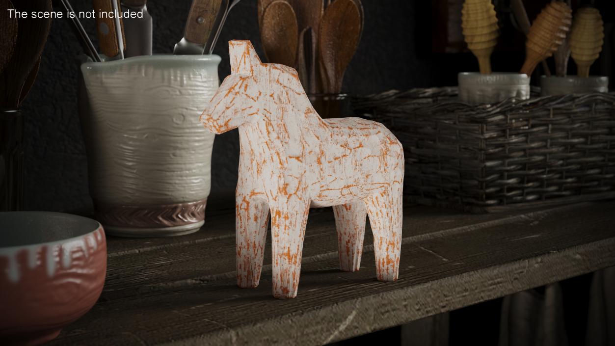 3D Distressed White Carved Wooden Horse Statue model