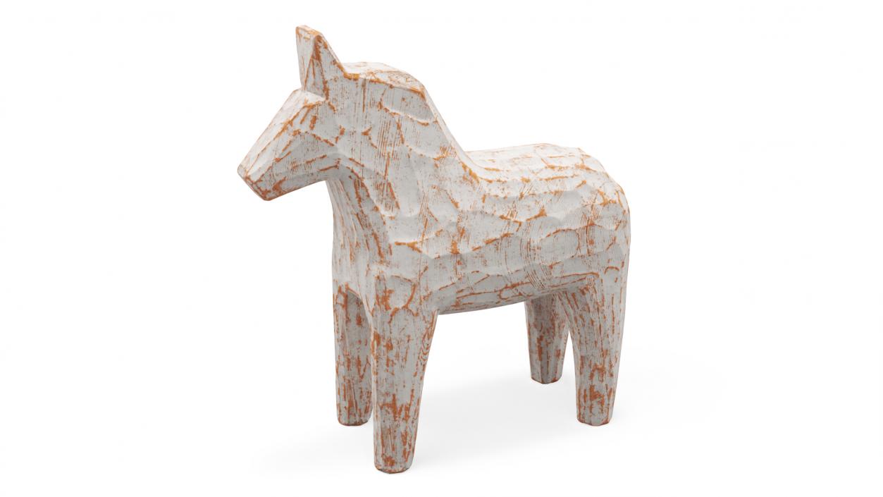 3D Distressed White Carved Wooden Horse Statue model