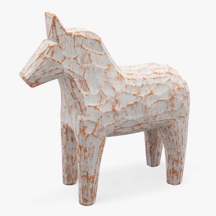 3D Distressed White Carved Wooden Horse Statue model