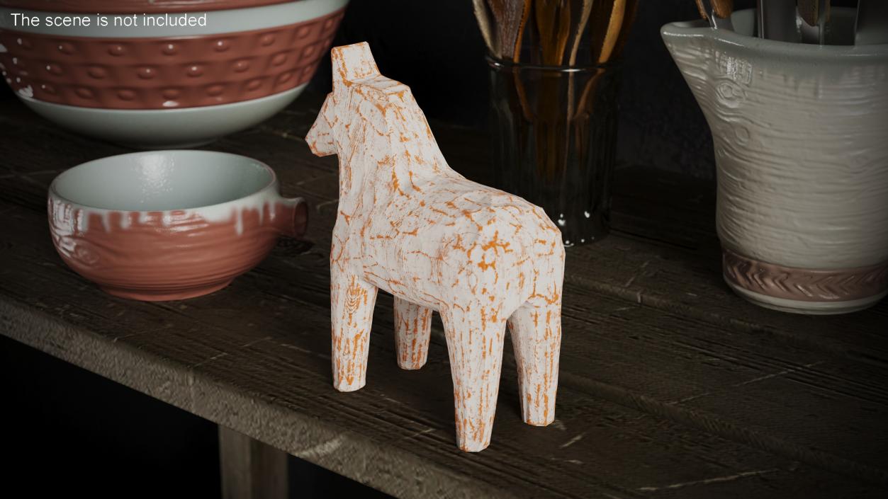 3D Distressed White Carved Wooden Horse Statue model