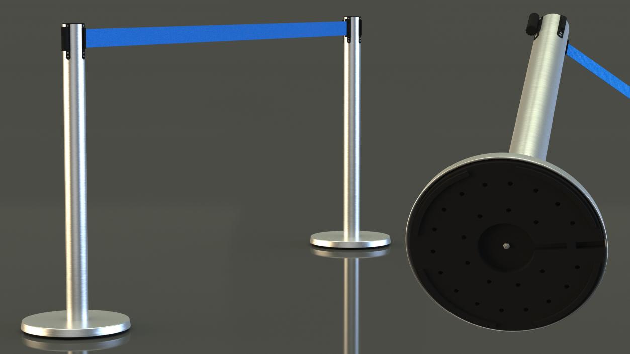 3D Blue Belt Barriers Stanchion model