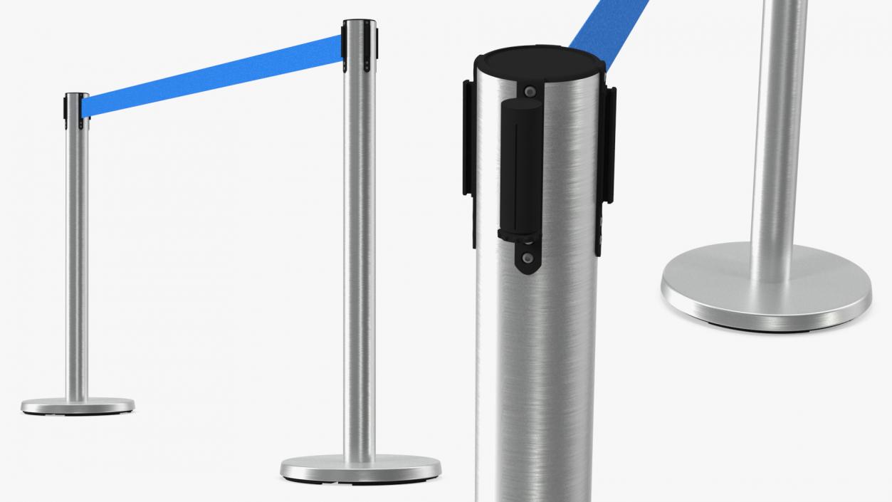 3D Blue Belt Barriers Stanchion model