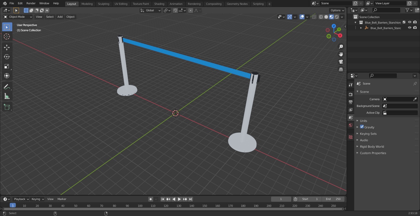 3D Blue Belt Barriers Stanchion model