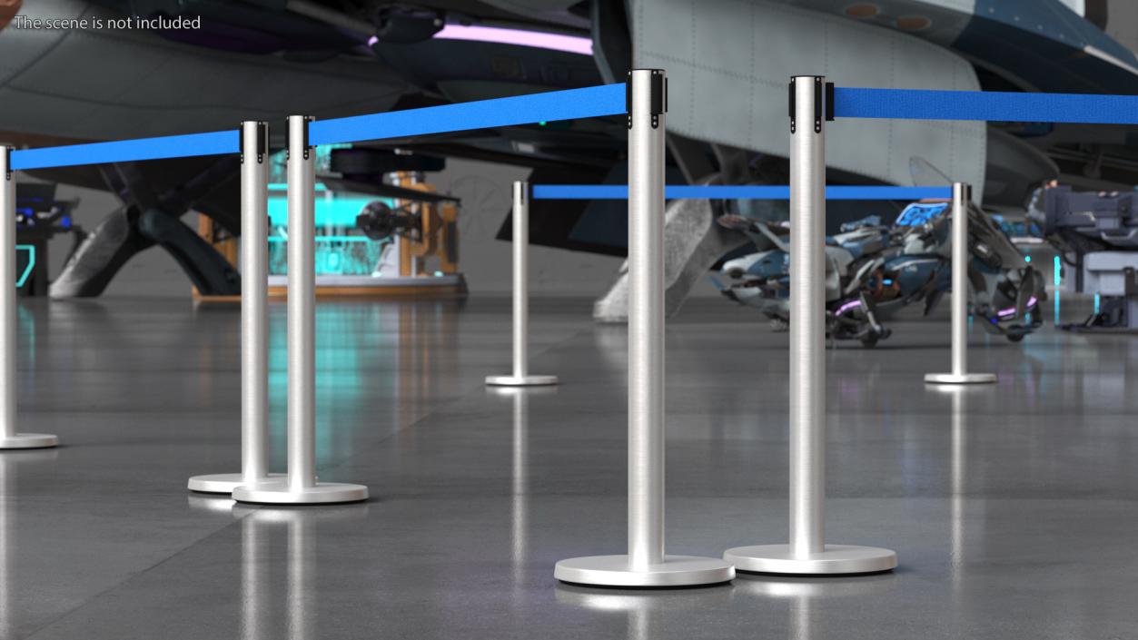 3D Blue Belt Barriers Stanchion model