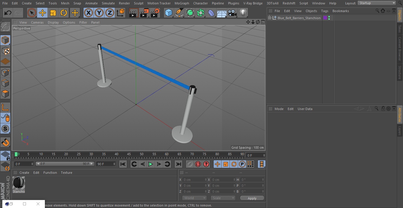 3D Blue Belt Barriers Stanchion model