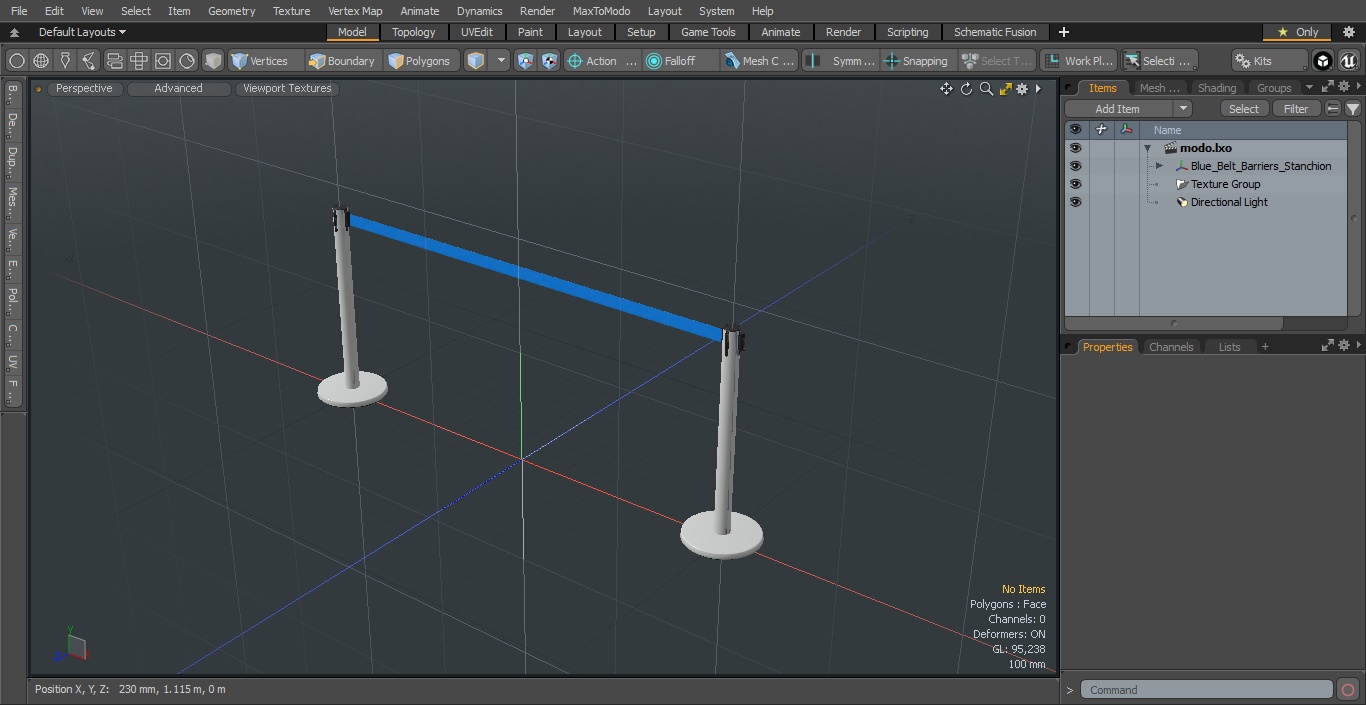 3D Blue Belt Barriers Stanchion model