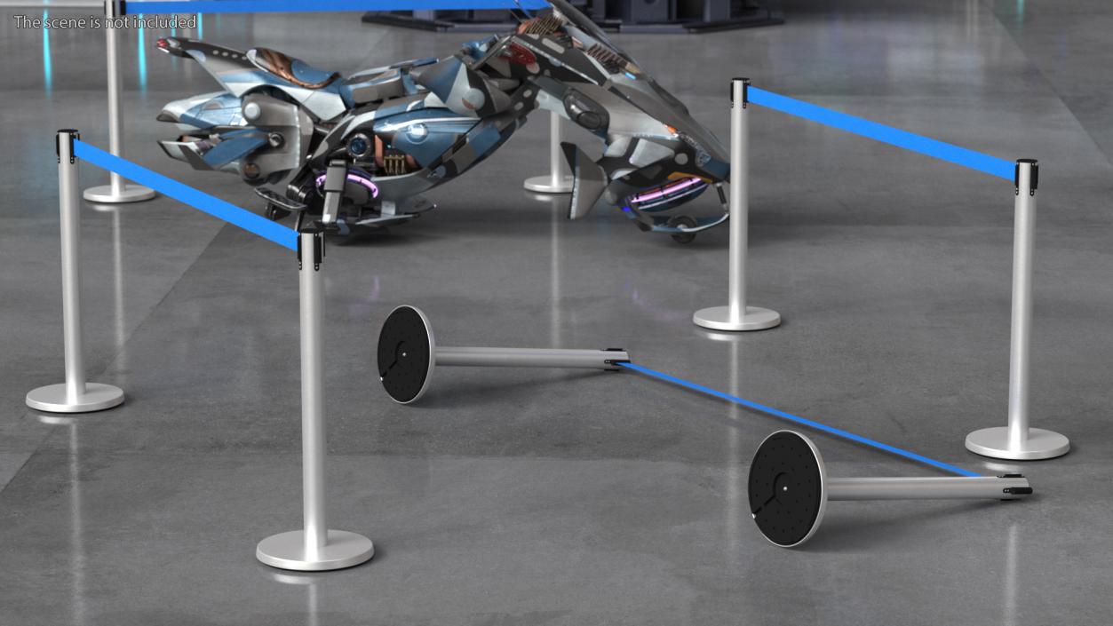 3D Blue Belt Barriers Stanchion model