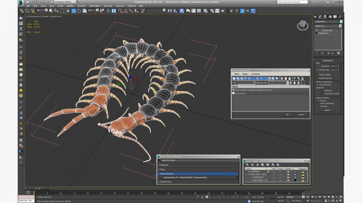 3D model Giant Desert Centipede Scolopendra Heros