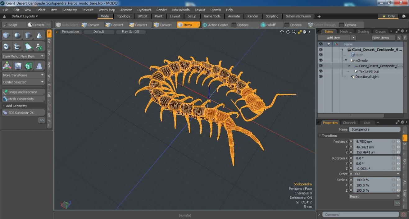 3D model Giant Desert Centipede Scolopendra Heros