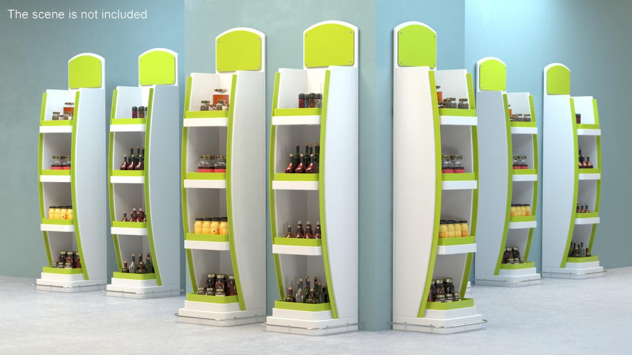 3D White Green Multi Shelf Display Rack