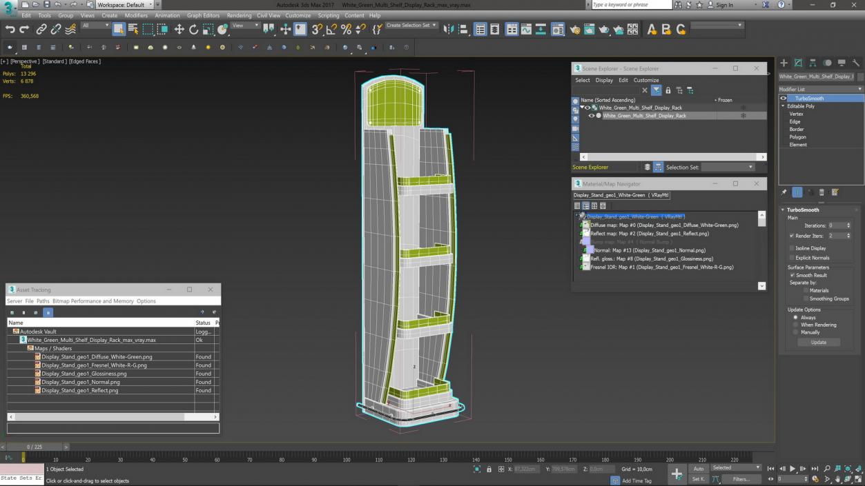 3D White Green Multi Shelf Display Rack