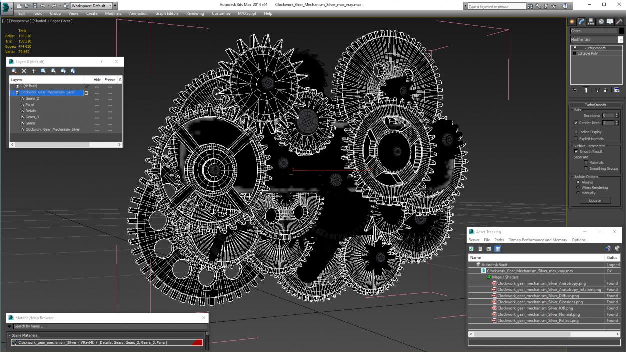 3D Clockwork Gear Mechanism Silver