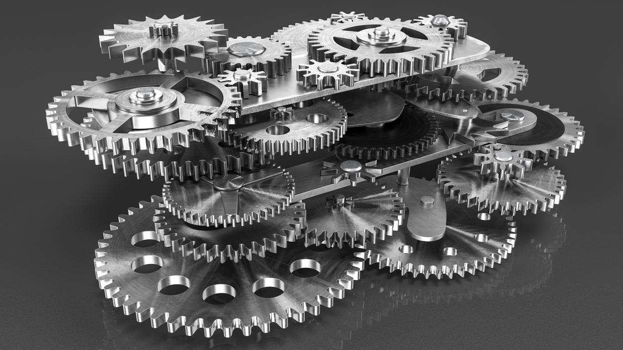 3D Clockwork Gear Mechanism Silver