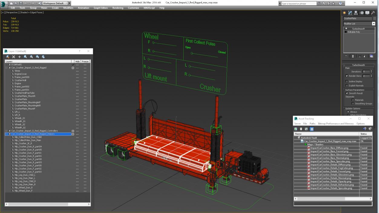 3D Car Crusher Impact 5 Red Rigged