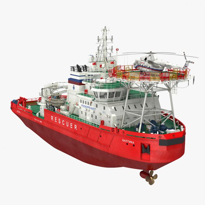 Icebreaker Baltika with Mi-8 Helicopter 3D model