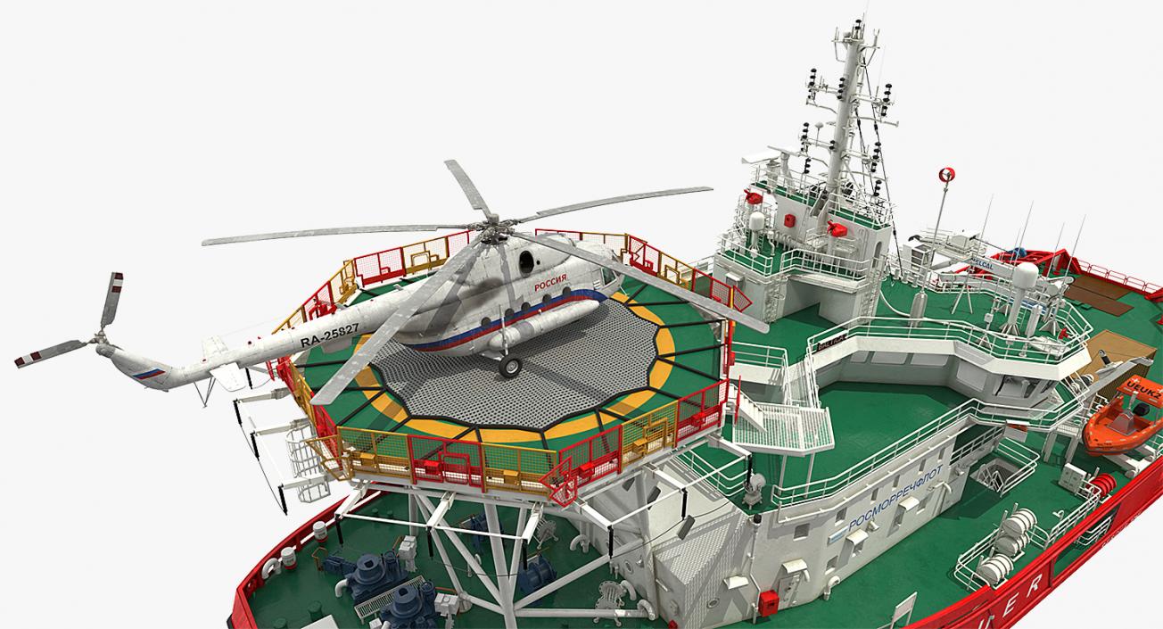 Icebreaker Baltika with Mi-8 Helicopter 3D model