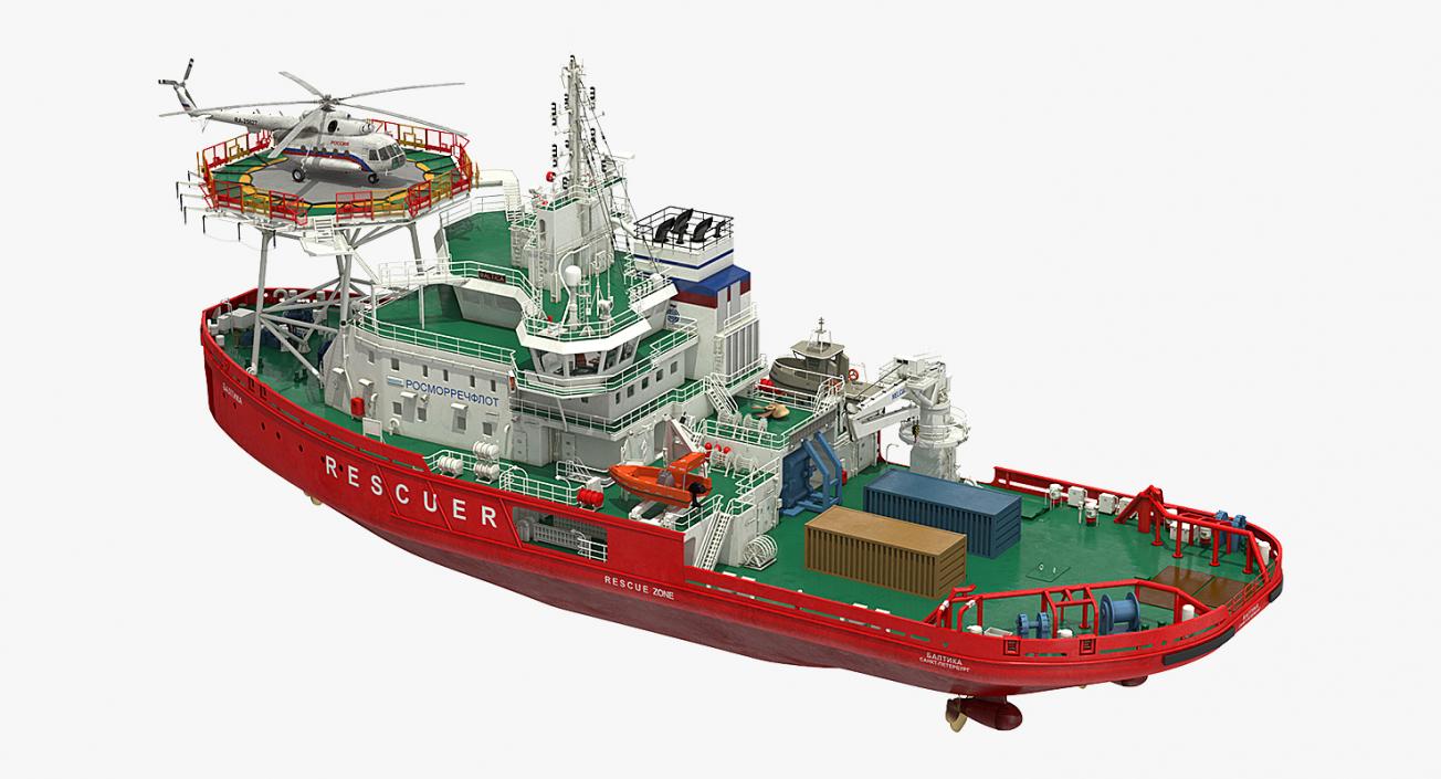 Icebreaker Baltika with Mi-8 Helicopter 3D model