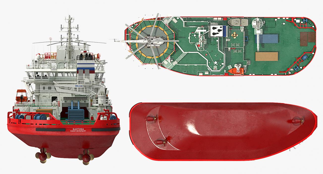 Icebreaker Baltika with Mi-8 Helicopter 3D model