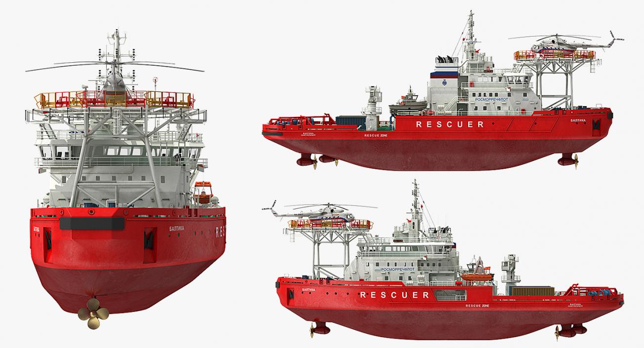 Icebreaker Baltika with Mi-8 Helicopter 3D model