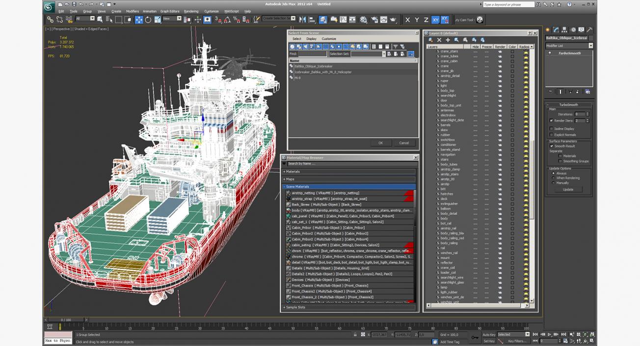 Icebreaker Baltika with Mi-8 Helicopter 3D model