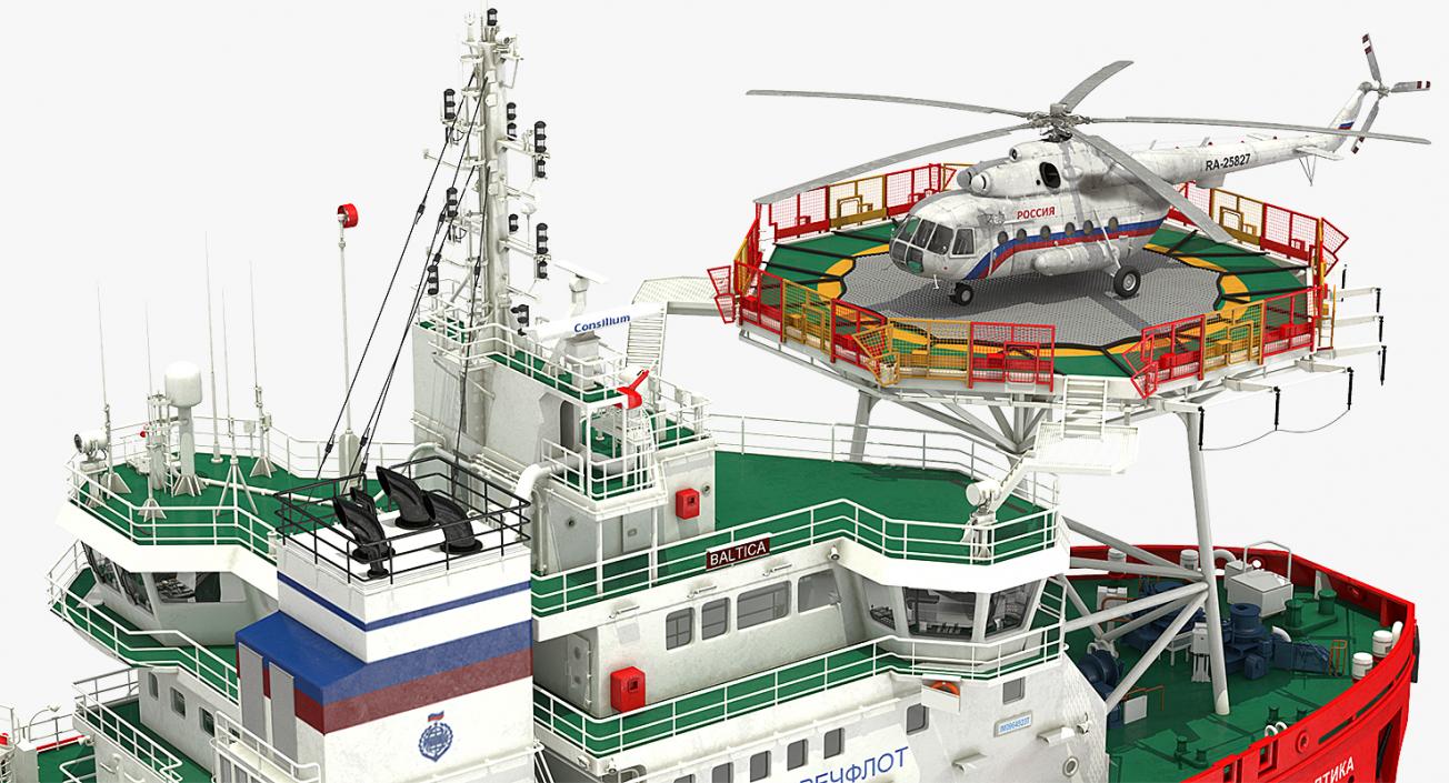 Icebreaker Baltika with Mi-8 Helicopter 3D model