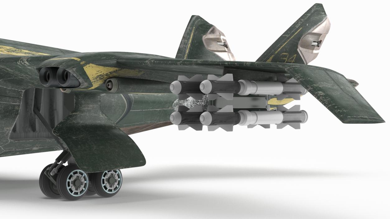 Futuristic Damaged Fighter Aircraft Rigged 3D