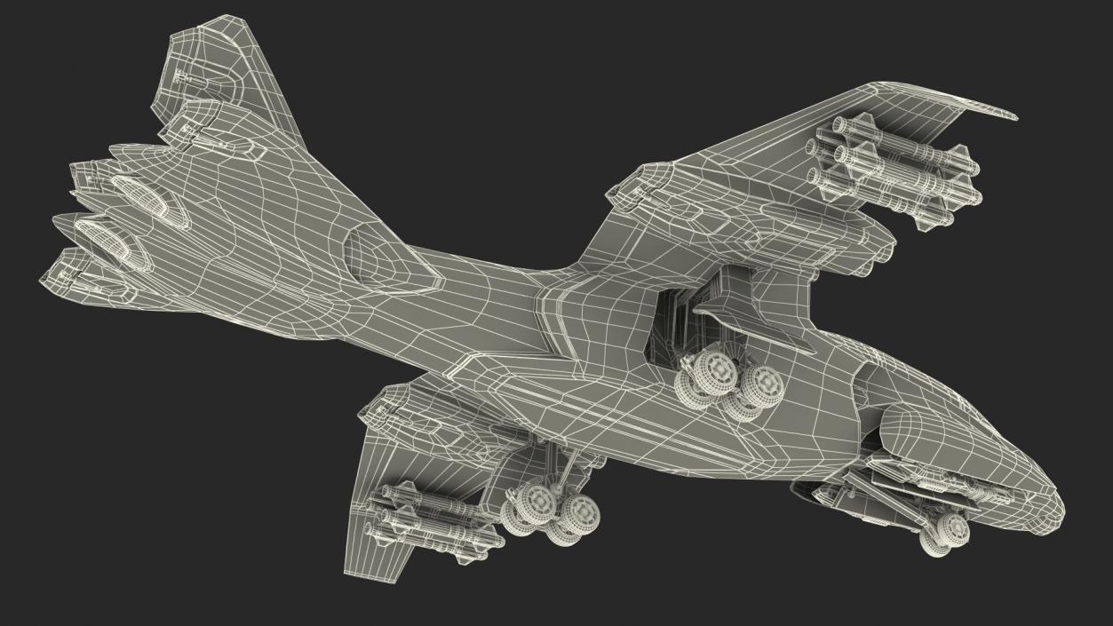 Futuristic Damaged Fighter Aircraft Rigged 3D