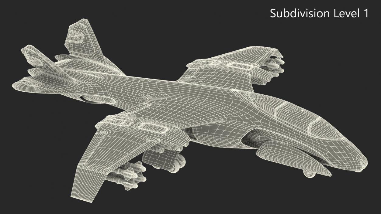 Futuristic Damaged Fighter Aircraft Rigged 3D