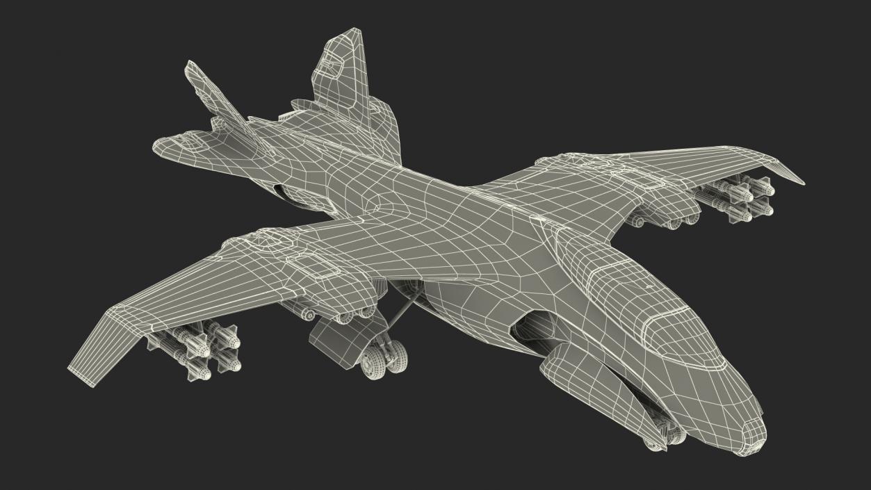 Futuristic Damaged Fighter Aircraft Rigged 3D