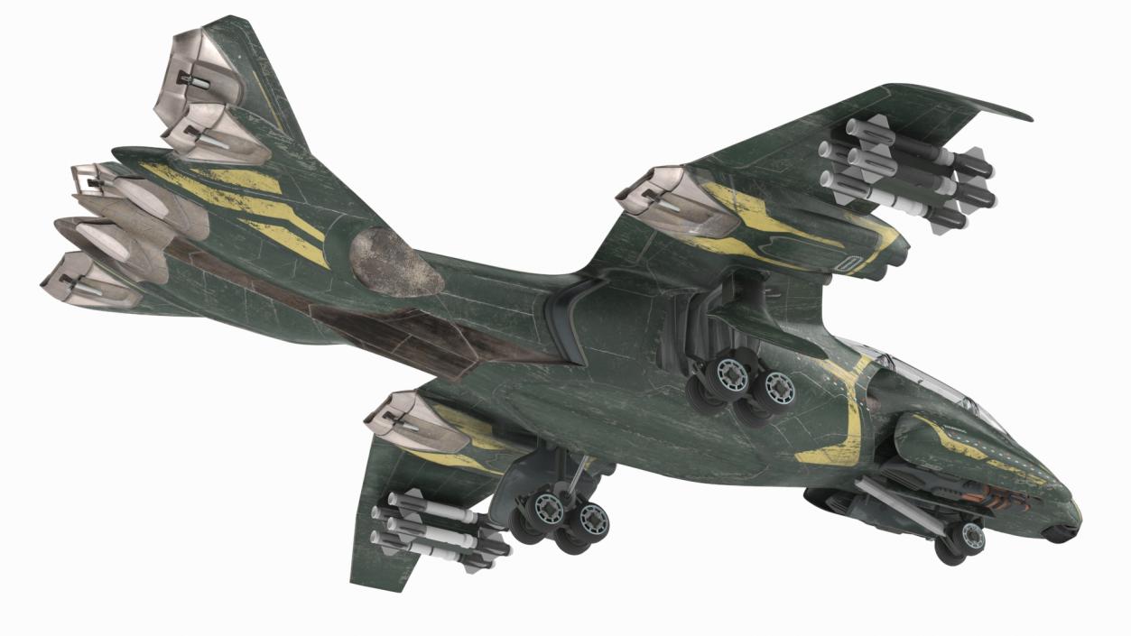 Futuristic Damaged Fighter Aircraft Rigged 3D