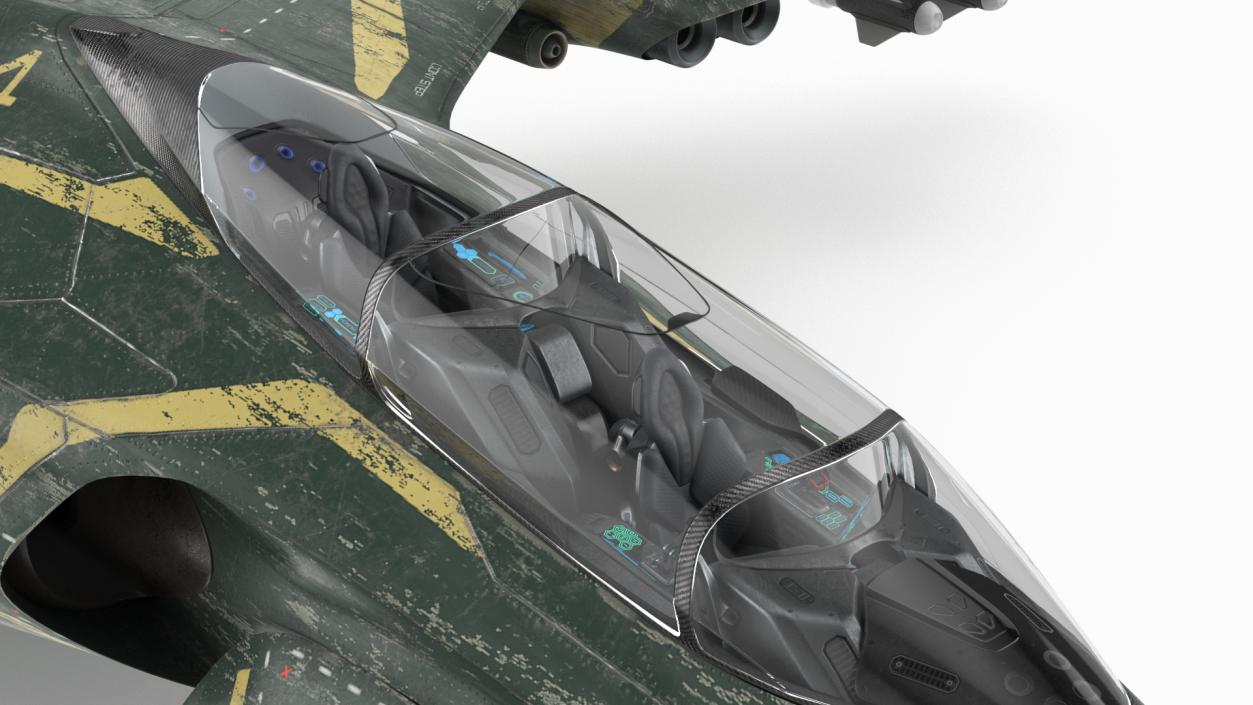 Futuristic Damaged Fighter Aircraft Rigged 3D