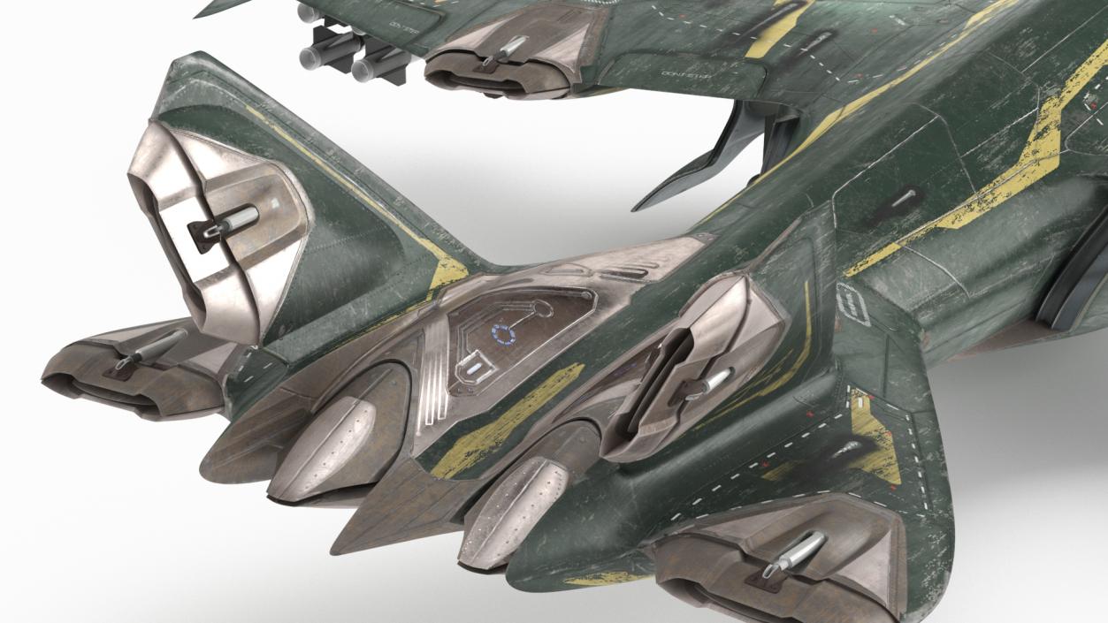 Futuristic Damaged Fighter Aircraft Rigged 3D