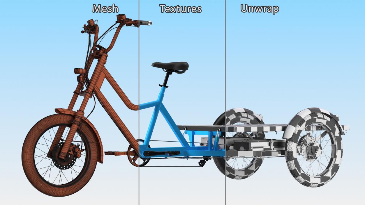 Commercial Grade Electric Trike with  Flatbed Rigged 3D