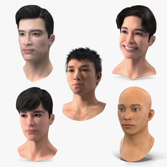 3D Asian Man Heads Collection 4 model