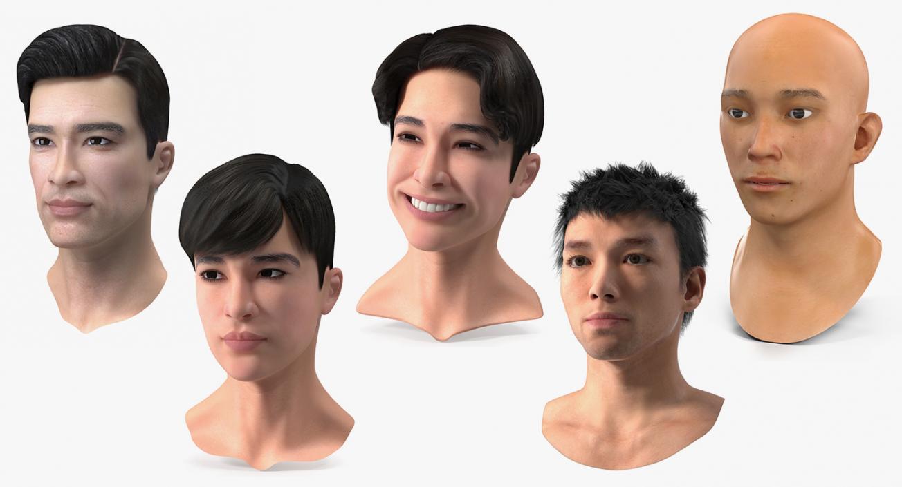 3D Asian Man Heads Collection 4 model