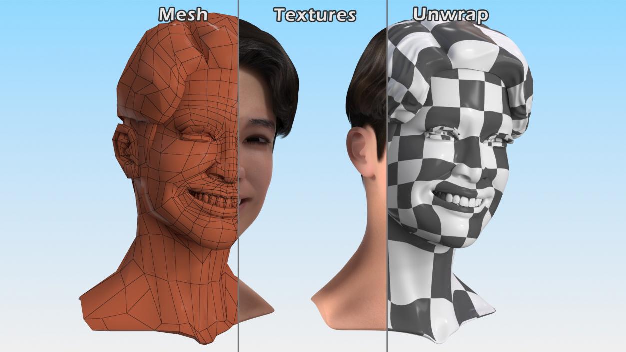 3D Asian Man Heads Collection 4 model