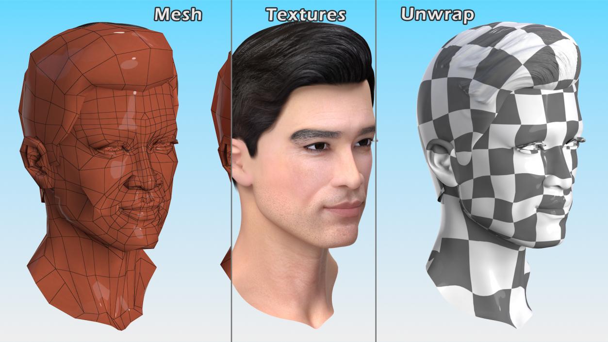 3D Asian Man Heads Collection 4 model