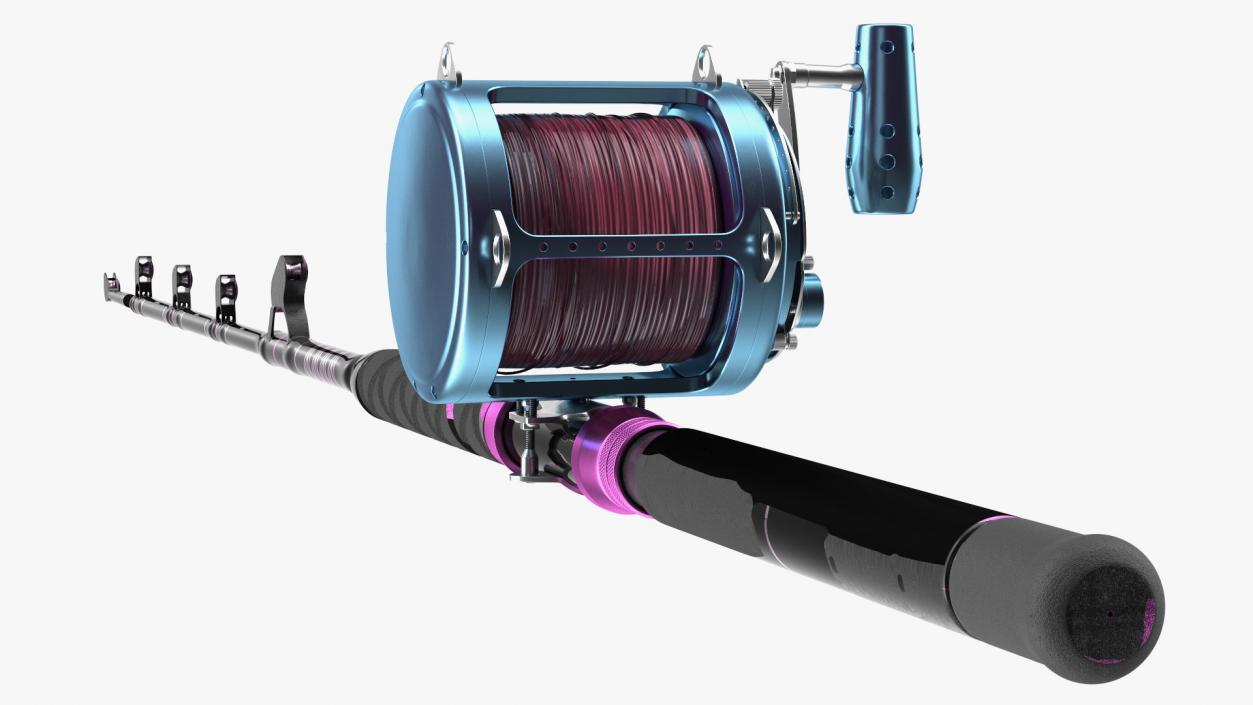 3D Telescopic Fishing Rod and Reel Rigged model