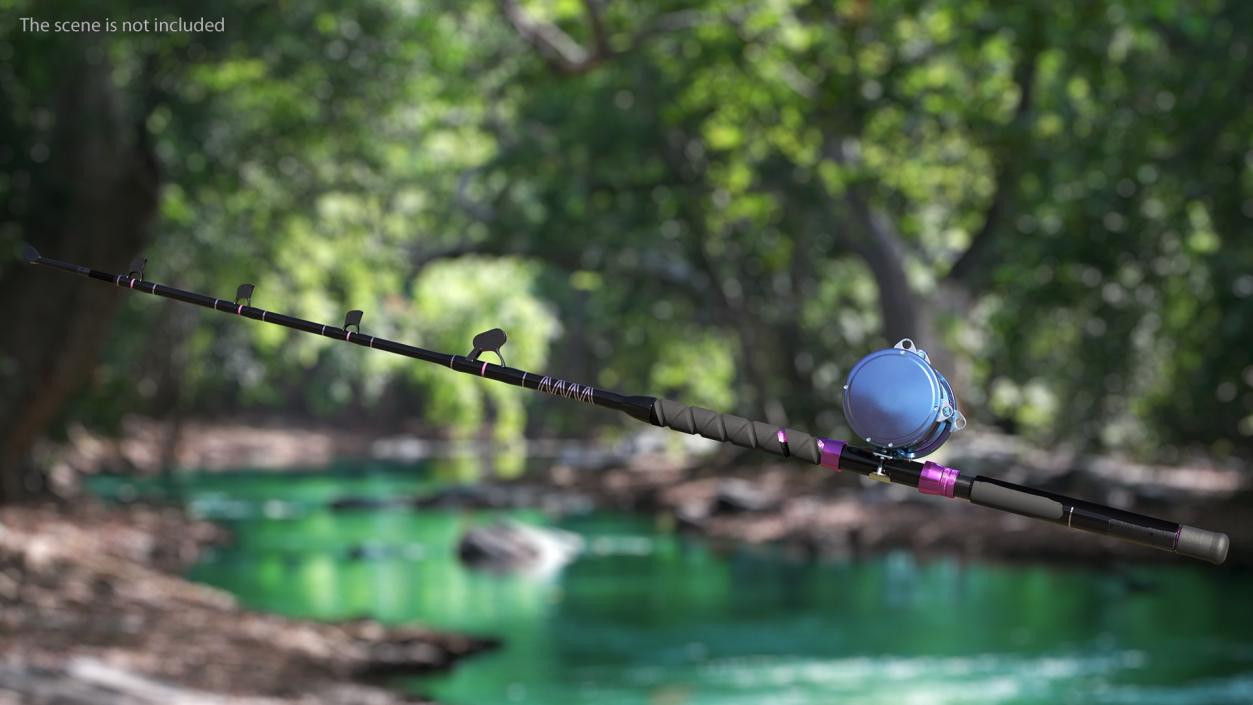 3D Telescopic Fishing Rod and Reel Rigged model